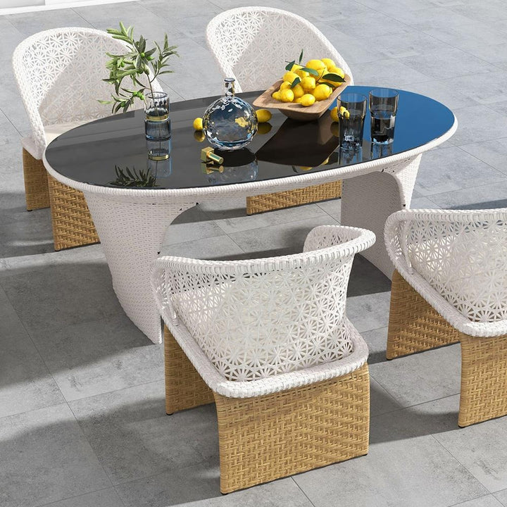 Homela Outdoor Patio Seating Set 4 Chairs and 1 Table Set (Tan + White)
