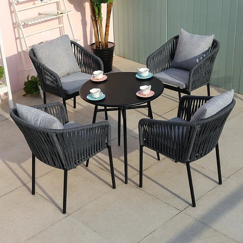 Vallis Outdoor Patio Seating Set Chairs and Table Set (Dark Grey) Braided Rope