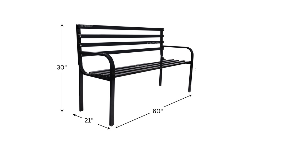 Boyle Metal 3 Seater and 1 Table Garden Bench for Outdoor Park - (Black)