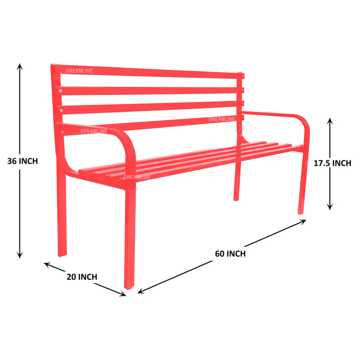 Clever Metal 3 Seater Garden Bench for Outdoor Park - (Red)