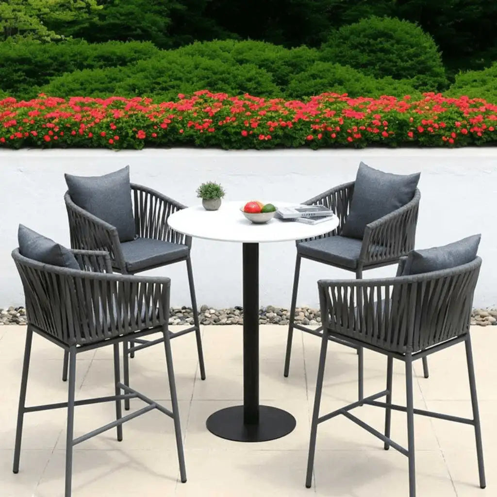 Odalys Outdoor Patio Bar Sets Chairs and Table (Grey) Braided Rope