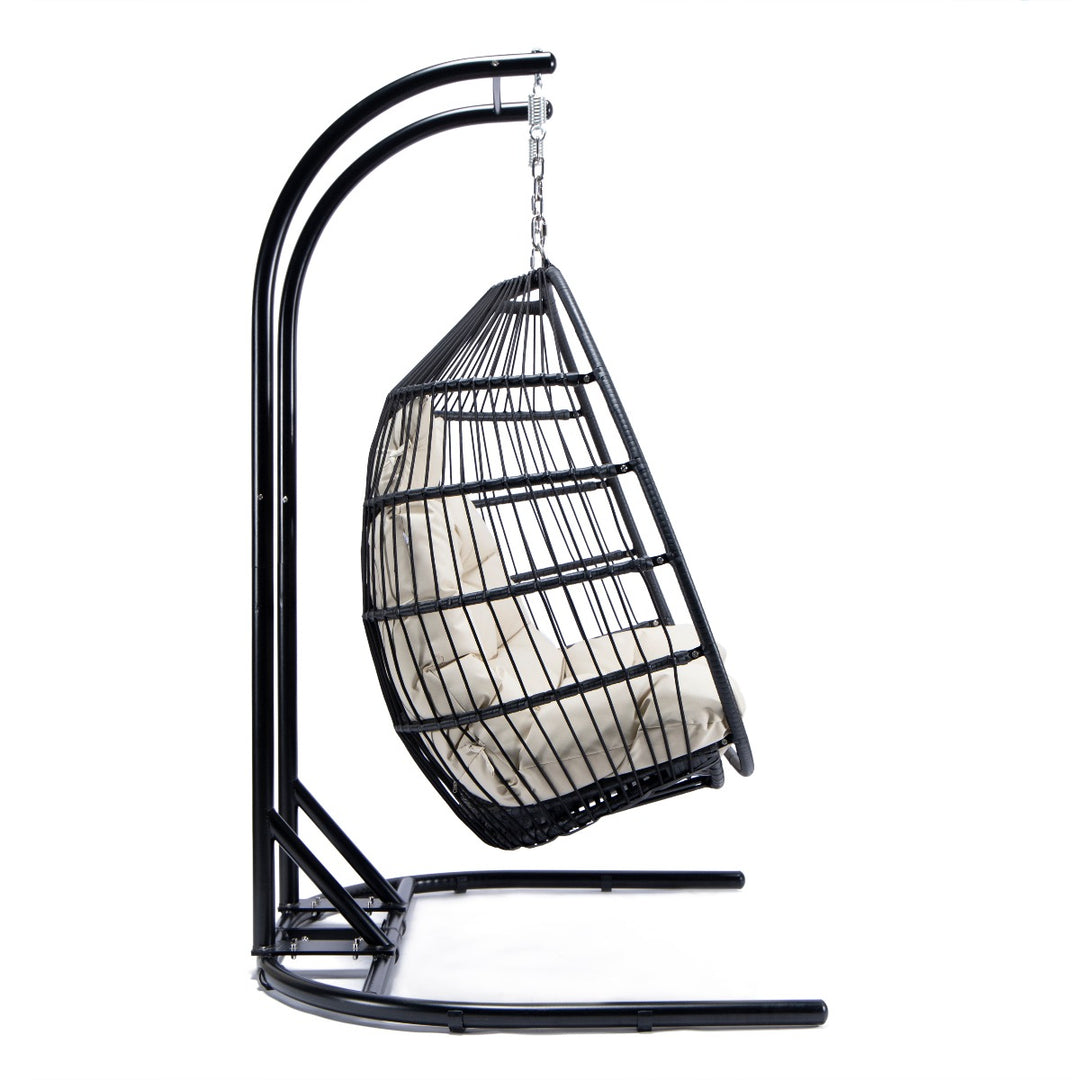 Tonia Double Seater Hanging Swing With Stand For Balcony , Garden Swing (Black) Braided and Rope