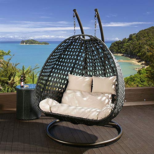 Allesi double Seater Hanging Swing With Stand For Balcony Garden Swing (Black)