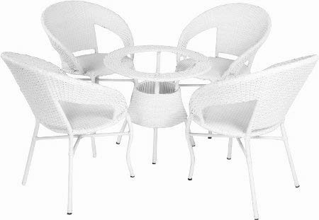 Captain Outdoor Patio Seating Set 4 Chairs and 1 Table Set (White)