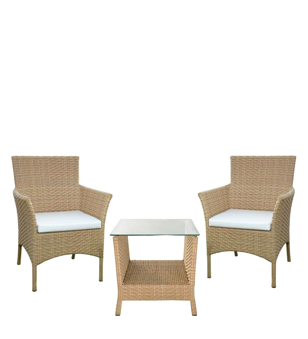 Dreamline Outdoor Furniture Garden Patio Seating Set 1+2 2 Chairs and Table Set Balcony Furniture Coffee Table Sets (Cream)