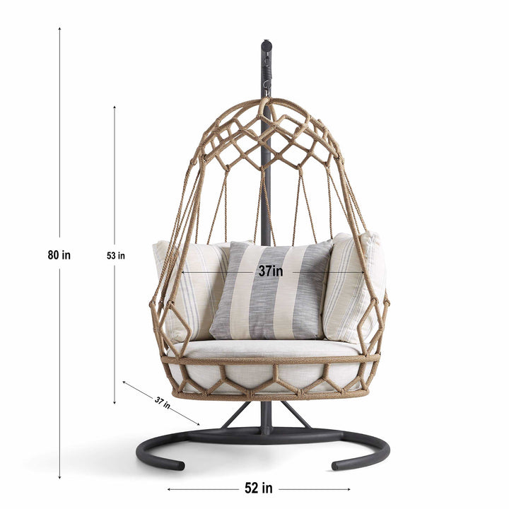 Fiona Single Seater Hanging Swing With Stand For Balcony , Garden (Natural Brown) Braided & Rope