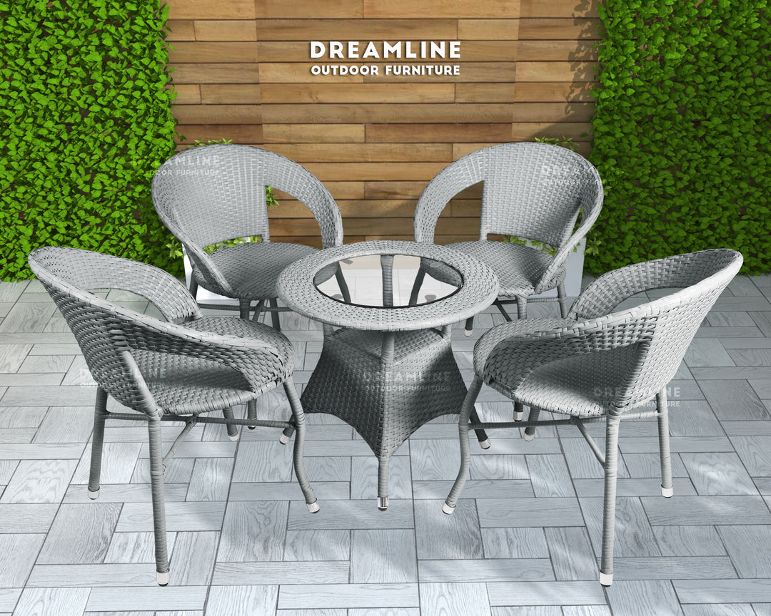 Dreamline Outdoor Furniture Garden Patio Seating Set 1+4 4 Chairs and Table Set Balcony Furniture Coffee Table Set (Silver)