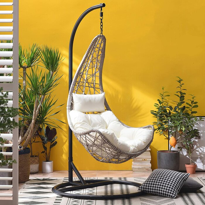 Anastasio Single Seater Hanging Swing With Stand For Balcony Garden Swing (Sea shell)