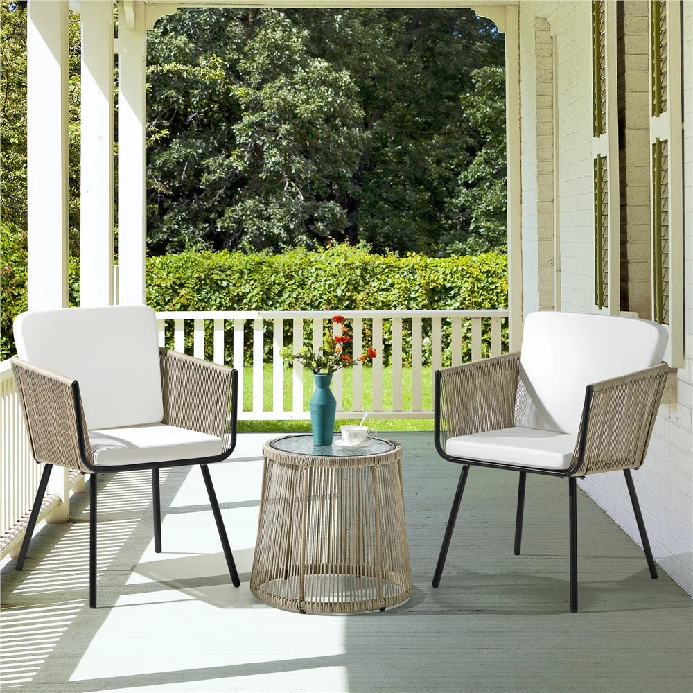 Rapid Outdoor Patio Seating Set Chairs and Table Set (Cream) Braided  Rope