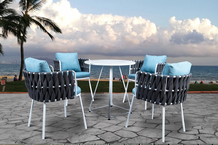 Aware Outdoor Patio Seating Set 4 Chairs and 1 Table Set (Dark Grey) Braided & Rope