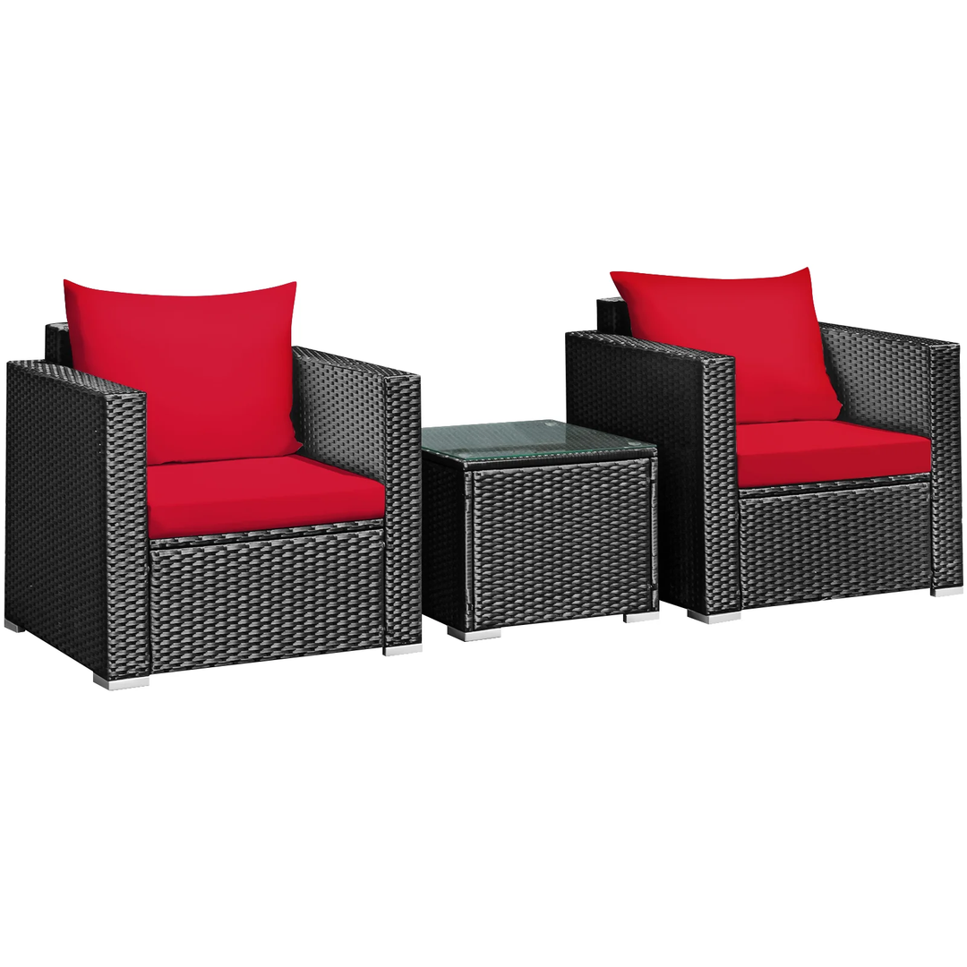 Monaldo Outdoor Sofa Set 2 Single seater and 1 Center Table (Black + Red)