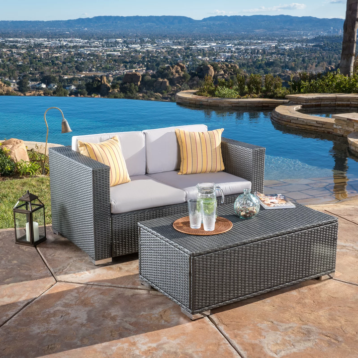 Celi Outdoor Patio Sofa Set 2 Seater and 1 Center table Set (Dark Grey)