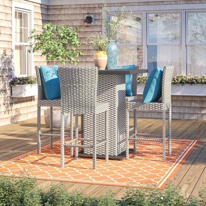Dreamline Outdoor Bar Sets Garden Patio Bar Sets 1+4 4 Chairs and 1 Table Set Balcony Bar Table Set (Black)