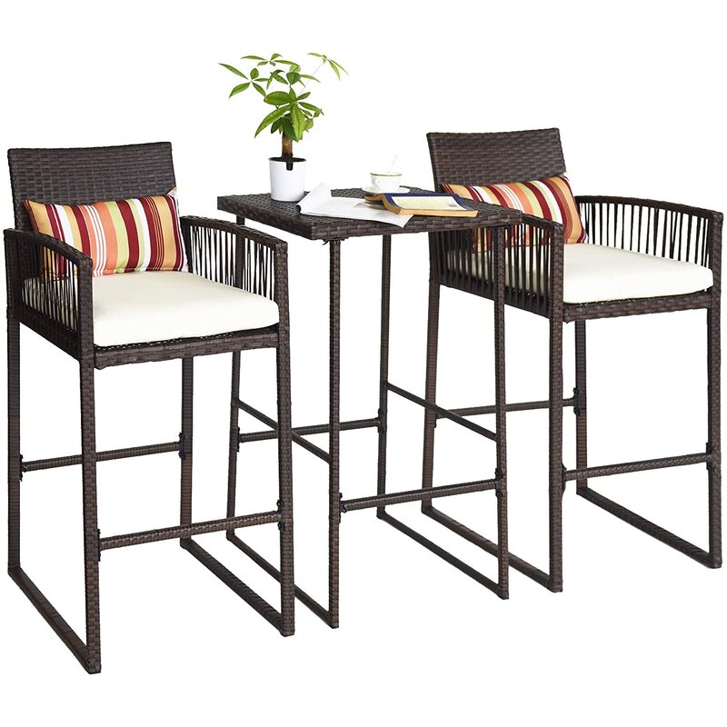 Dreamline Outdoor Bar Sets Garden Patio Bar Sets 1+2 2 Chairs and Table Set Balcony Bar Table Set (Brown)