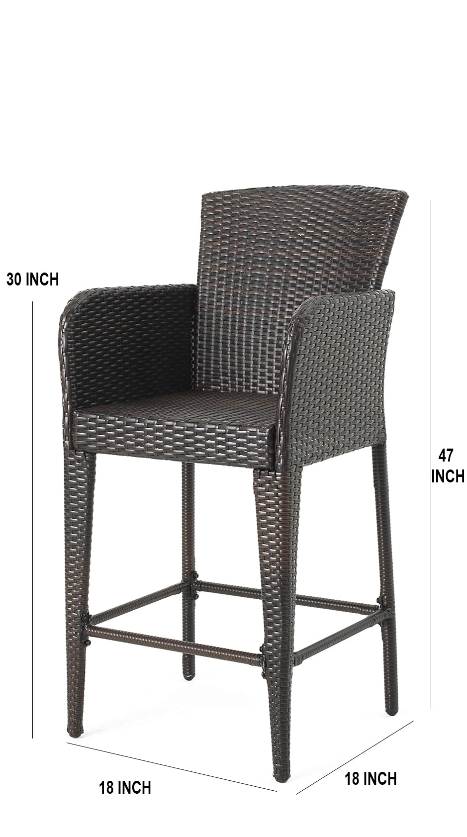 Quirino Outdoor Patio Bar Chair 2 Chairs For Balcony (Brown)