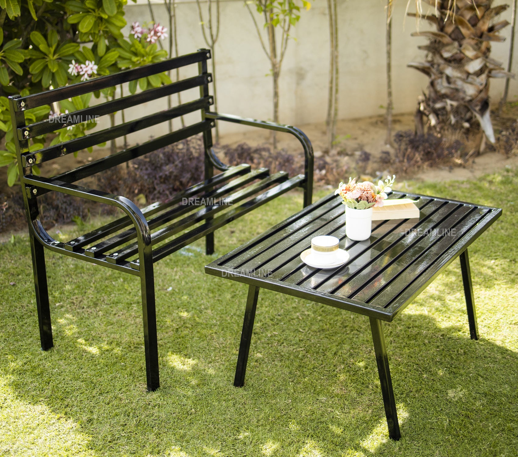 Wooden Bench Seat Black Park Bench Dreamline Seater Metal Garden