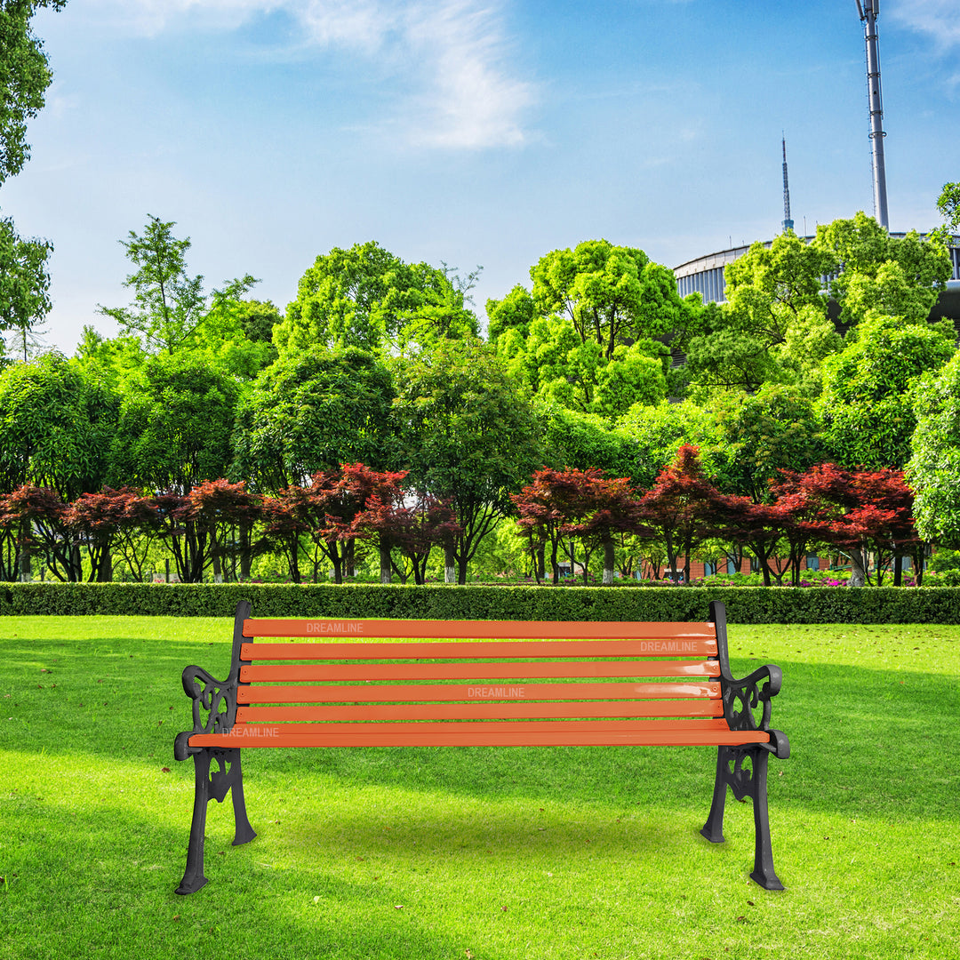 Crafty Cast Iron 3 Seater Garden Bench for Outdoor Park - (Black + Brown)