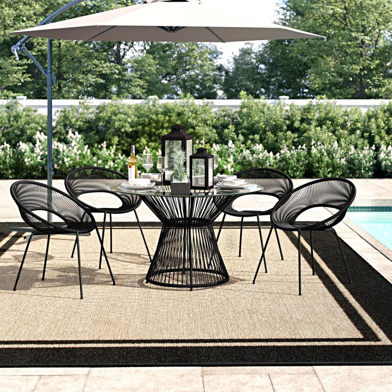 Ines Outdoor Patio Dining Set Chairs and Table (Black)