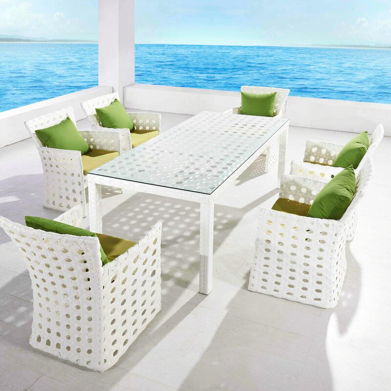 Dreamline Outdoor Garden Patio Dining Set 1+6 6 Chairs and 1 Table Set Outdoor Furniture (White)