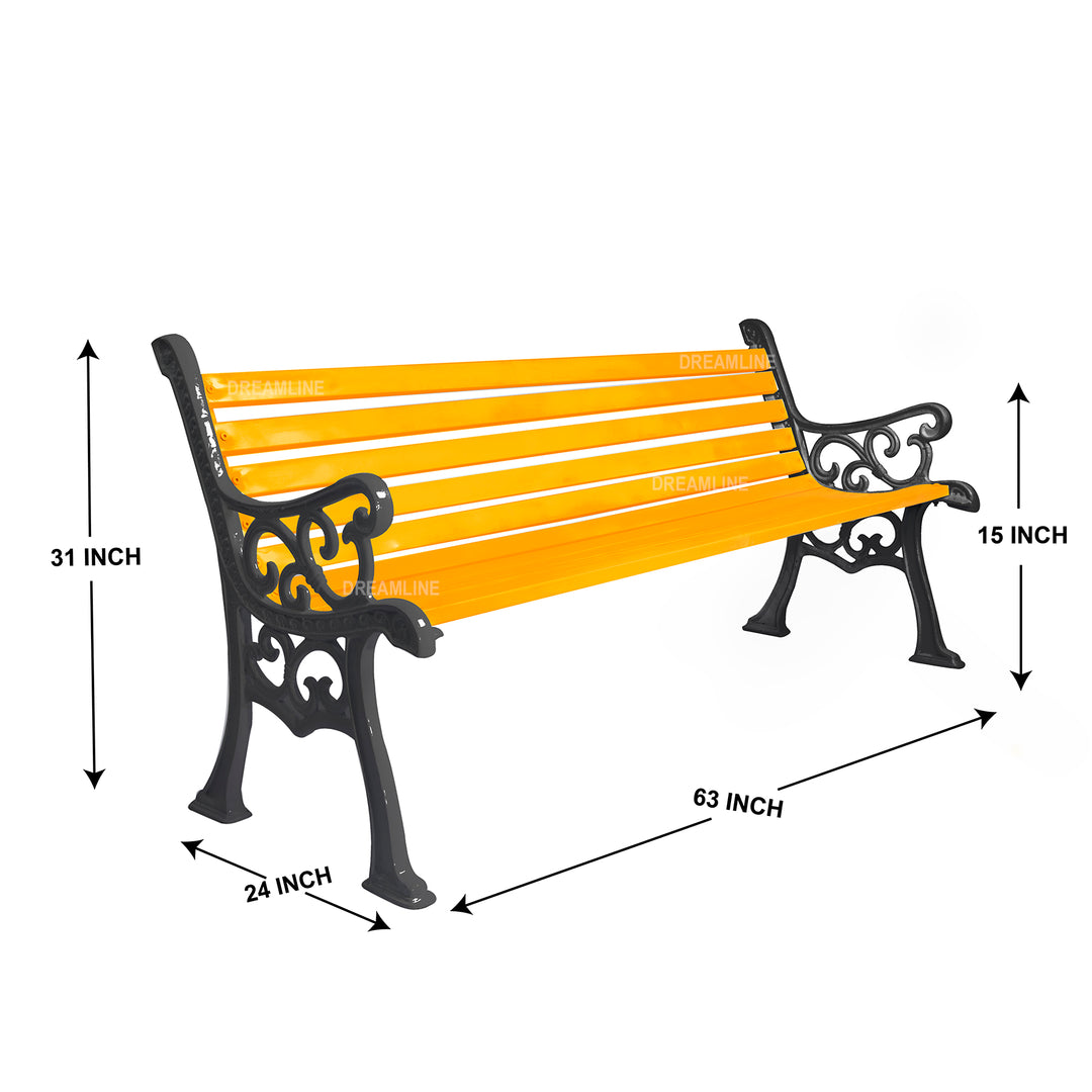 Strive Cast Iron 3 Seater Garden Bench for Outdoor Park - (Black + Yellow)