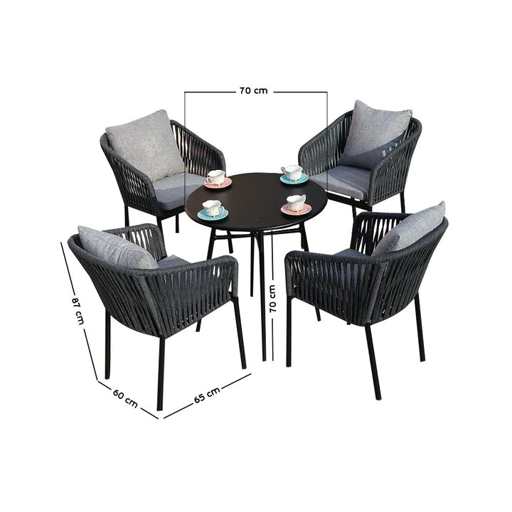 Vallis Outdoor Patio Seating Set 4 Chairs and 1 Table Set (Dark Grey) Braided & Rope