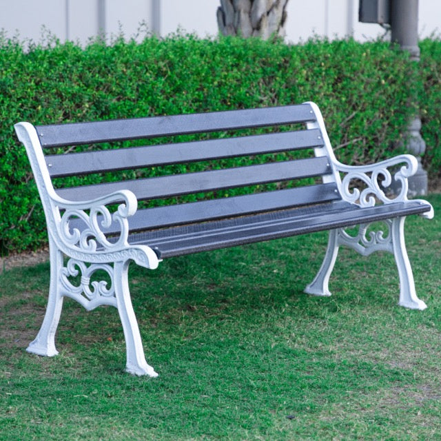 Eira Cast Iron 3 Seater FRP Garden Bench for Outdoor Park - (Black + White)