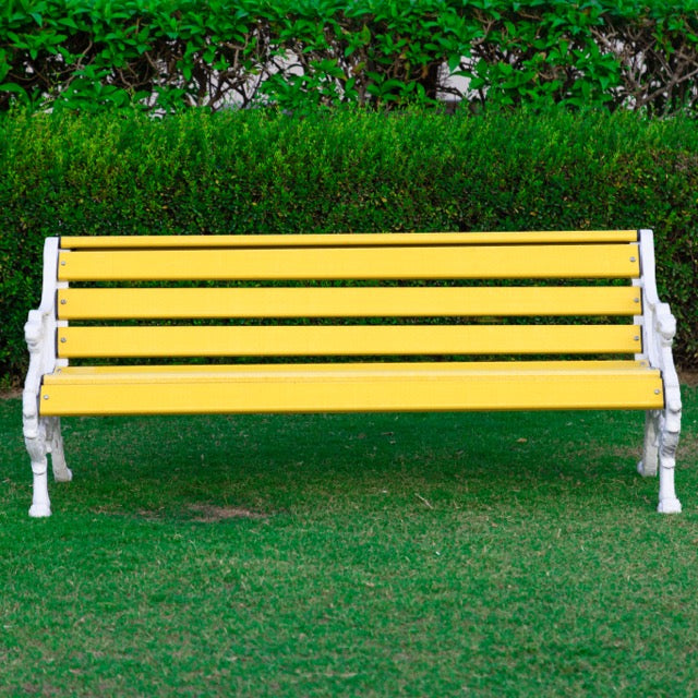 Pryce Cast Iron 3 Seater FRP Garden Bench for Outdoor Park - (Yellow + White)