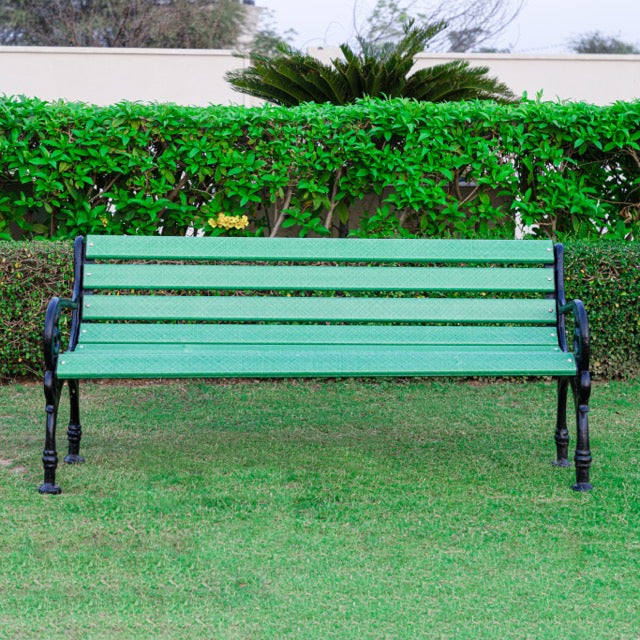 Brin Cast Iron 3 Seater FRP Garden Bench for Outdoor Park - (Green + Black)