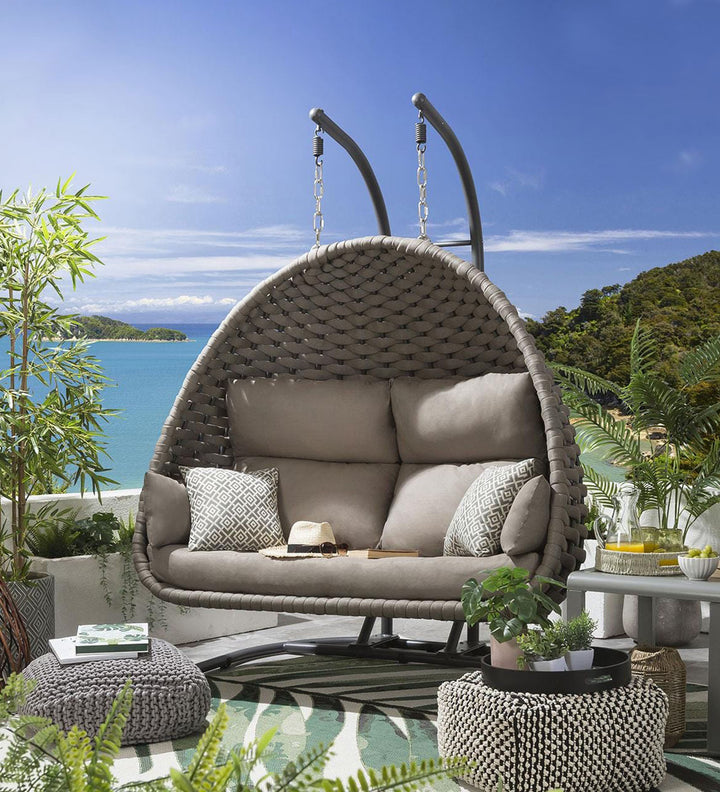 Afon Double Seater Hanging Swing With Stand For Balcony, Garden Swing (Silk Grey) Braid & Rope