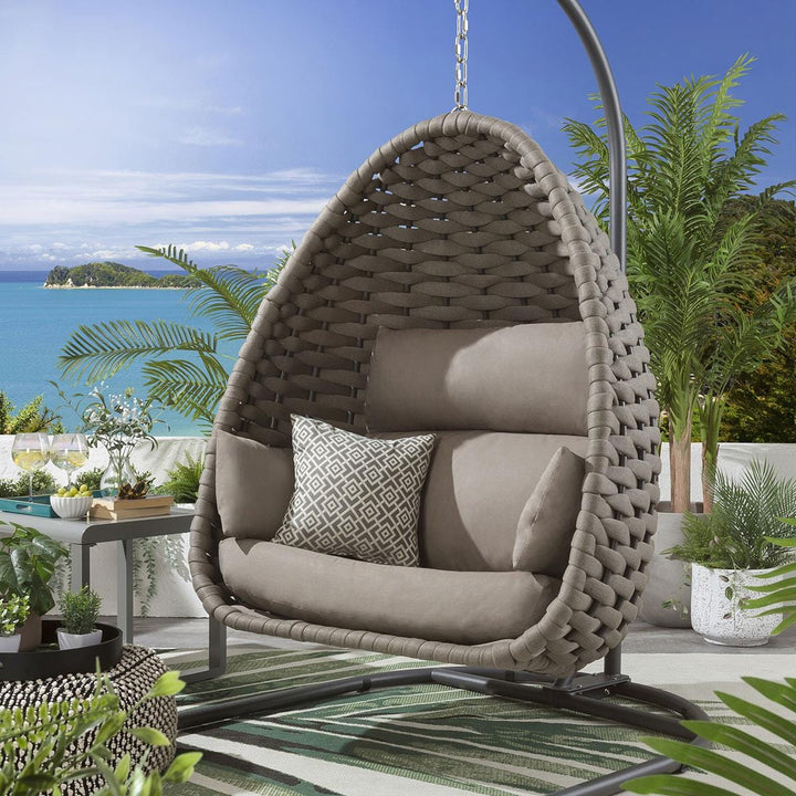 Nevitt Single Seater Hanging Swing With Stand For Balcon, Garden (Silk Grey) Braided & Rope