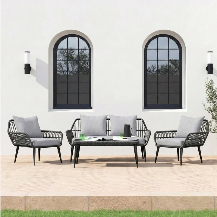 Alveré Outdoor Sofa Set 2 Seater, 2 Single seater and 1 Center Table (Grey) Braid & Rope