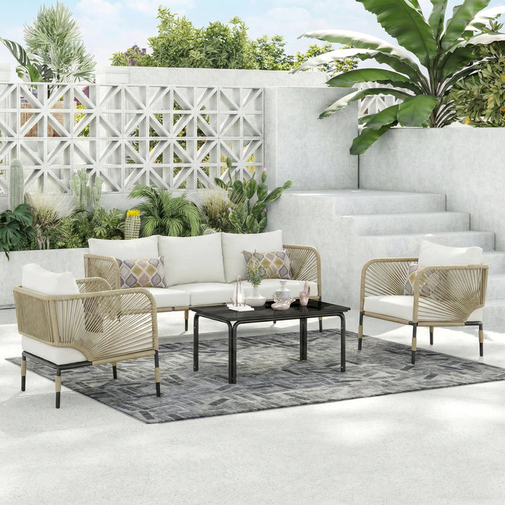 Kylie Outdoor Sofa Set 3 Seater , 2 Single seater and 1 Center Table Braided & Rope