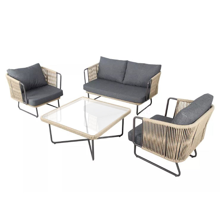Belle Outdoor Garden Balcony Sofa Set 2 Seater , 2 Single Seater 1 Center Table Set (Dark Grey) Braided and Rope