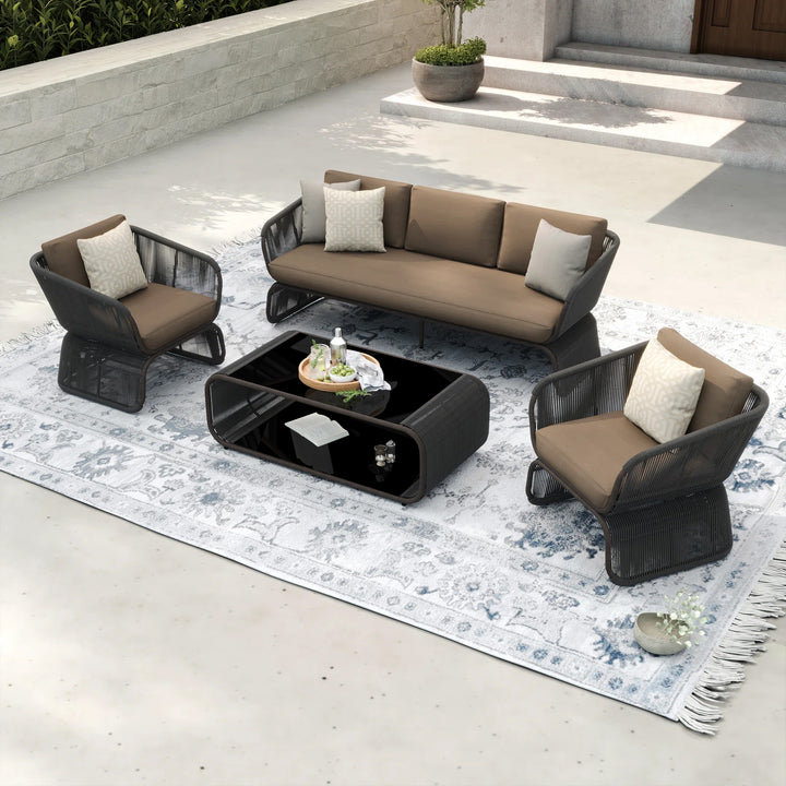 Emidio Outdoor Sofa Set 3 Seater, 2 Single seater and 1 Center Table Braided & Rope