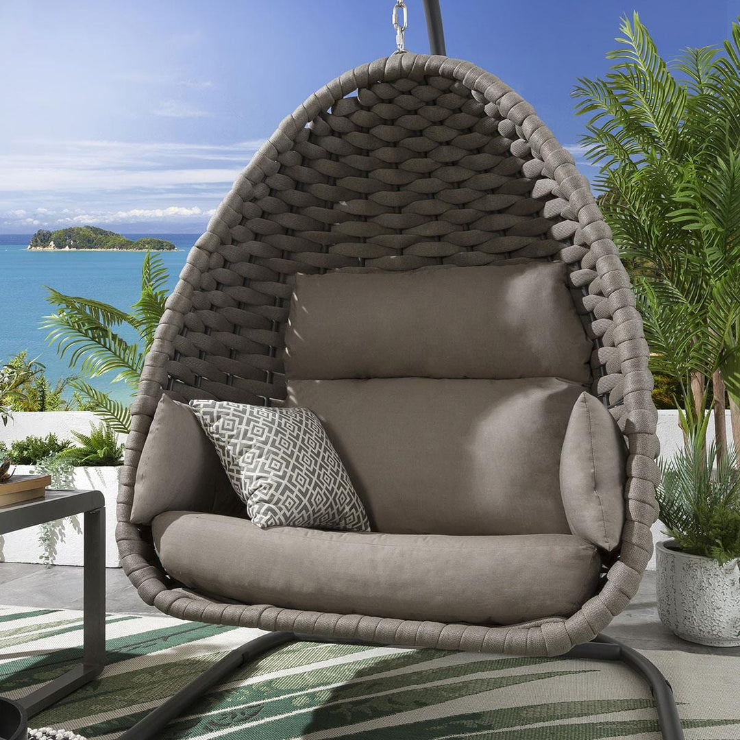 Nevitt Single Seater Hanging Swing With Stand For Balcon, Garden (Silk Grey) Braided & Rope