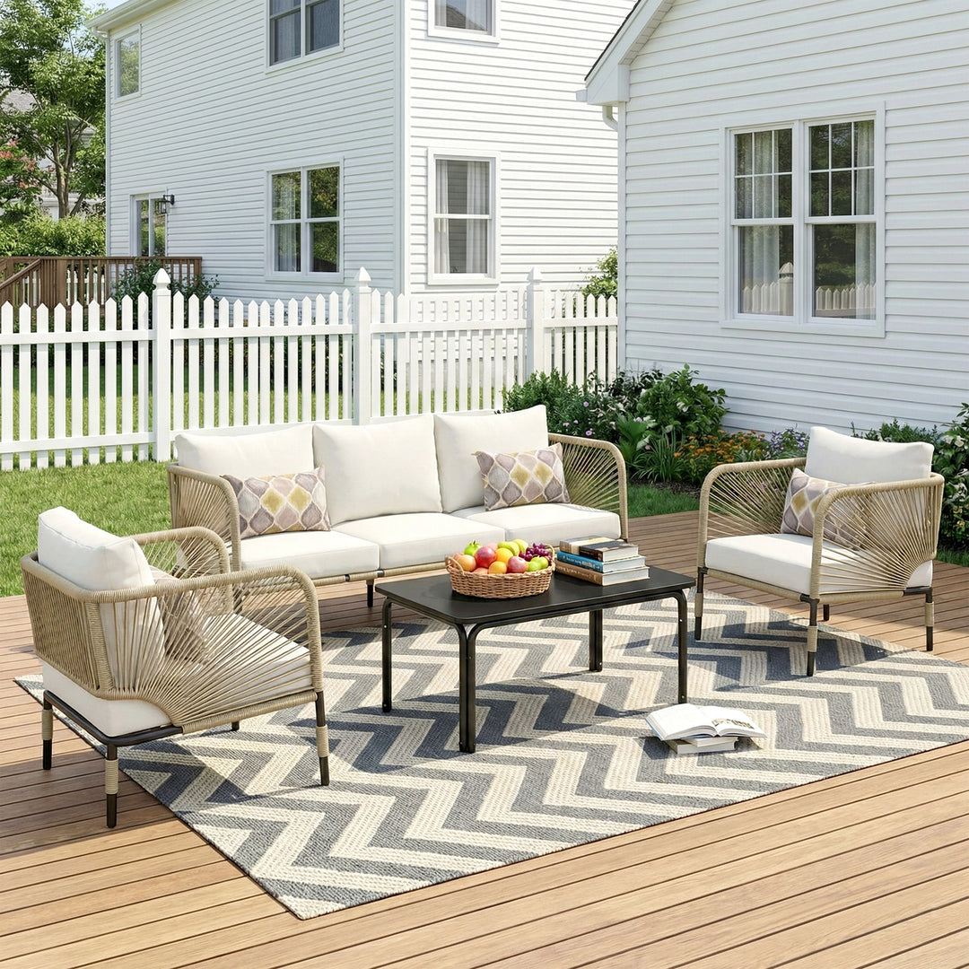 Kylie Outdoor Sofa Set 3 Seater , 2 Single seater and 1 Center Table Braided & Rope