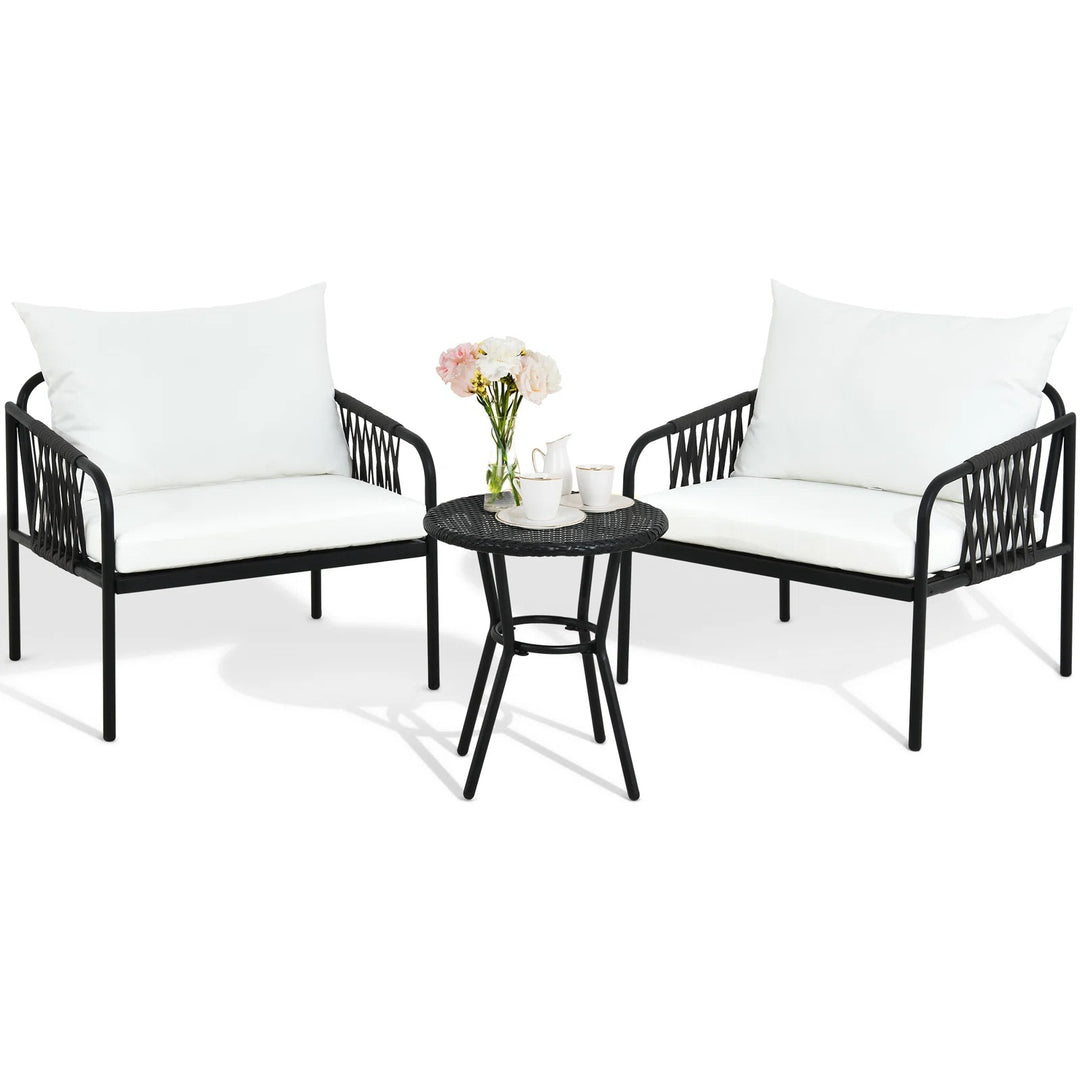 Rulos Outdoor Patio Seating Set 2 Chairs and 1 Table Set (Black)