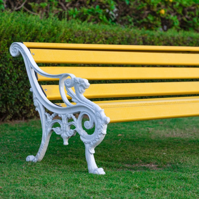 Pryce Cast Iron 3 Seater FRP Garden Bench for Outdoor Park - (Yellow + White)