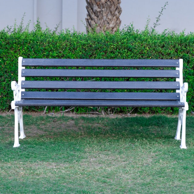 Eira Cast Iron 3 Seater FRP Garden Bench for Outdoor Park - (Black + White)