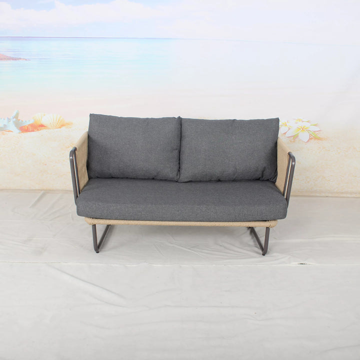 Belle Outdoor Garden Balcony Sofa Set 2 Seater , 2 Single Seater 1 Center Table Set (Dark Grey) Braided and Rope