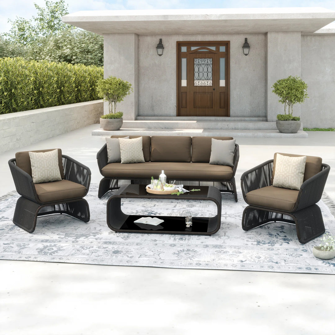 Emidio Outdoor Sofa Set 3 Seater, 2 Single seater and 1 Center Table Braided & Rope