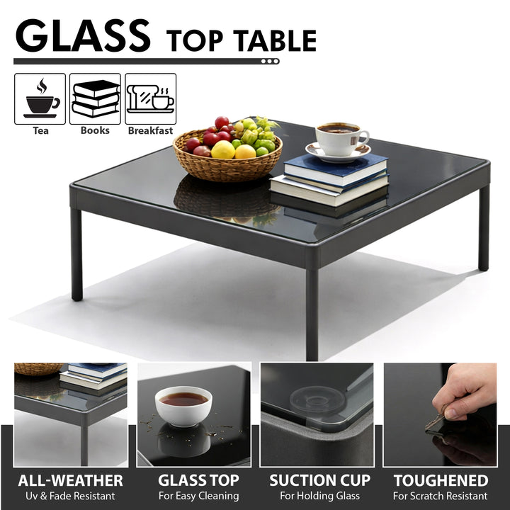 Athan Outdoor Garden Balcony Sofa Set 2 Seater , 2 Single Seater 1 Center Table Set (Dark Grey) Braided and Rope