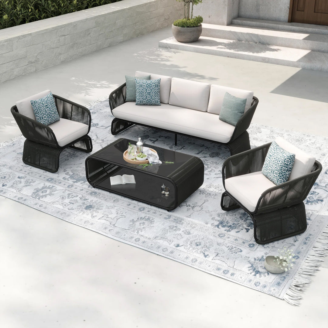 Emidio Outdoor Sofa Set 3 Seater, 2 Single seater and 1 Center Table Braided & Rope