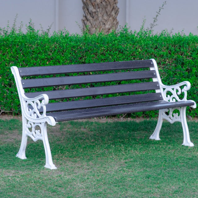 Eira Cast Iron 3 Seater FRP Garden Bench for Outdoor Park - (Black + White)