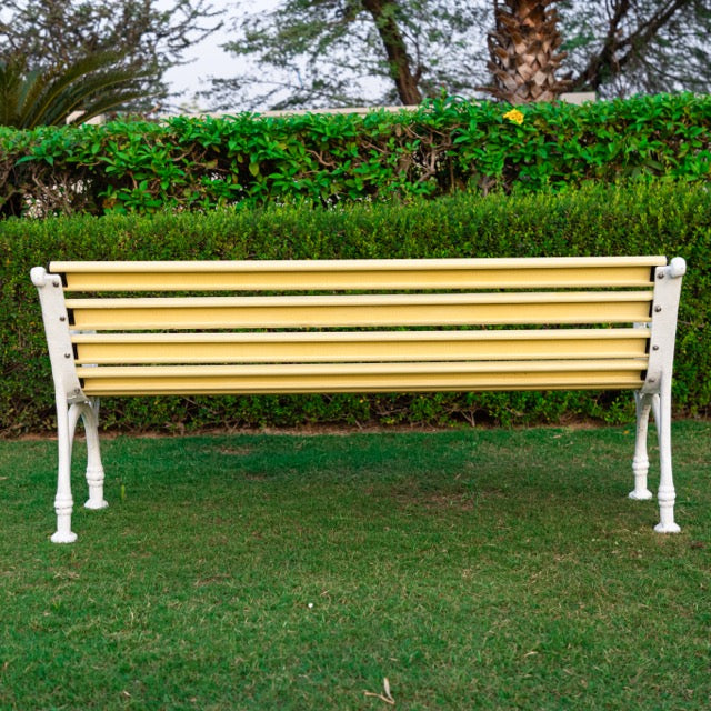 Trefor Cast Iron 3 Seater Garden Bench for Outdoor Park - (Yellow + White)