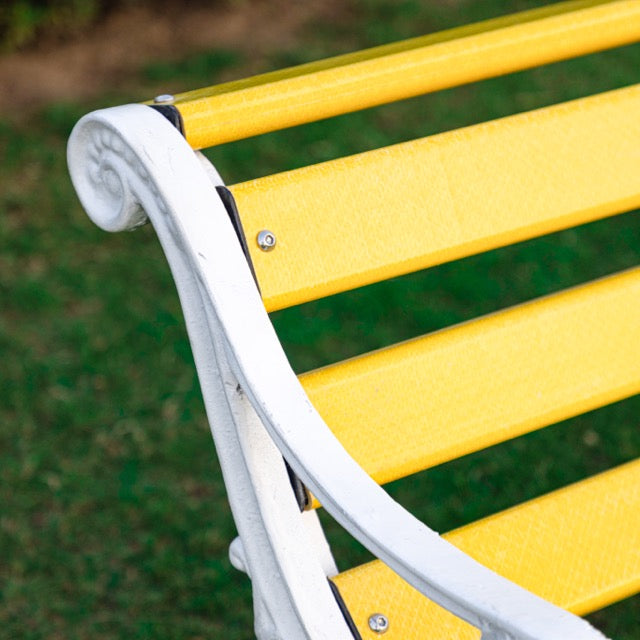 Pryce Cast Iron 3 Seater FRP Garden Bench for Outdoor Park - (Yellow + White)