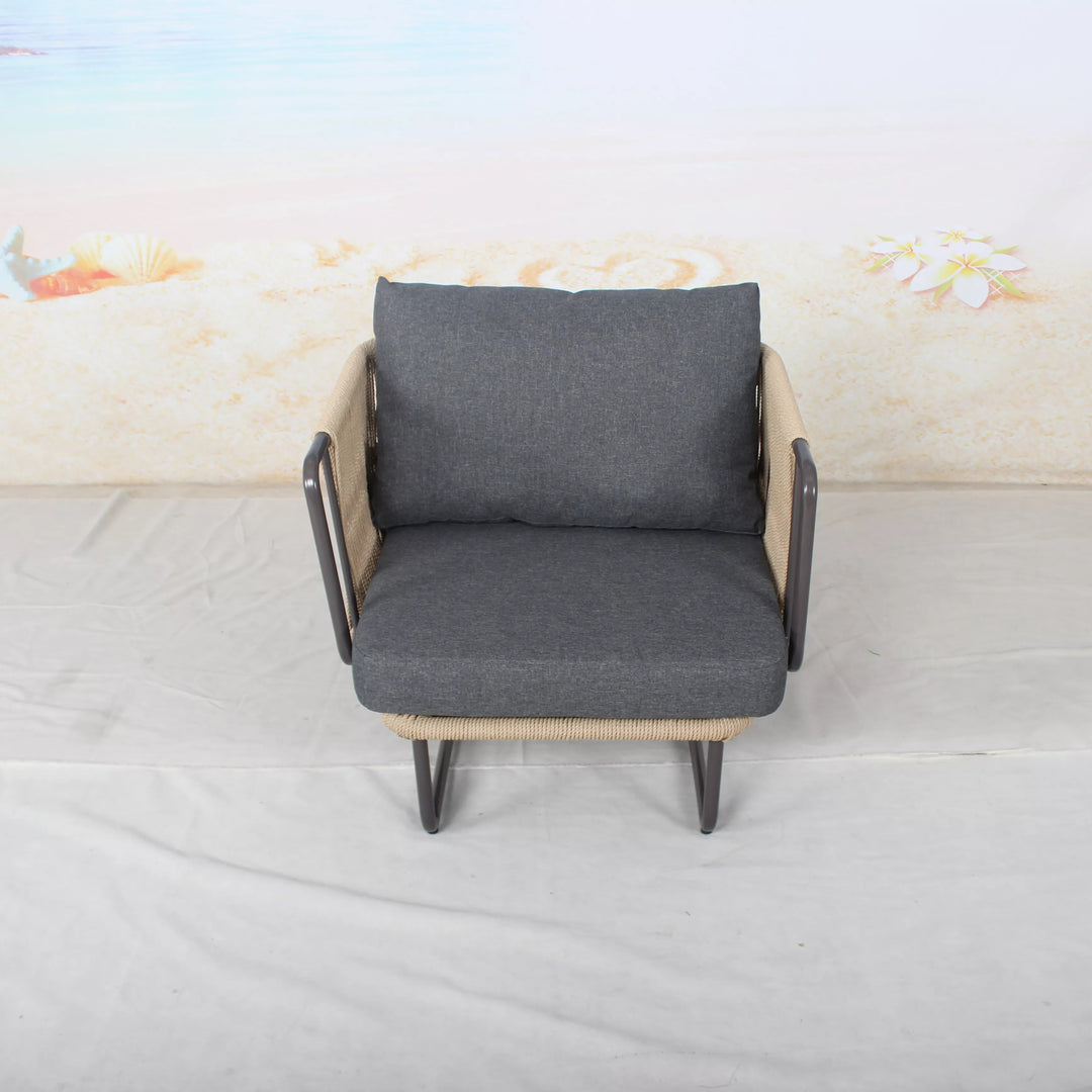 Belle Outdoor Garden Balcony Sofa Set 2 Seater , 2 Single Seater 1 Center Table Set (Dark Grey) Braided and Rope