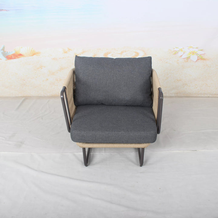 Belle Outdoor Garden Balcony Sofa Set 2 Seater , 2 Single Seater 1 Center Table Set (Dark Grey) Braided and Rope