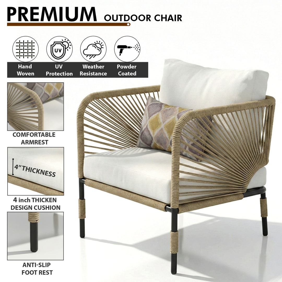 Kylie Outdoor Sofa Set 3 Seater , 2 Single seater and 1 Center Table Braided & Rope