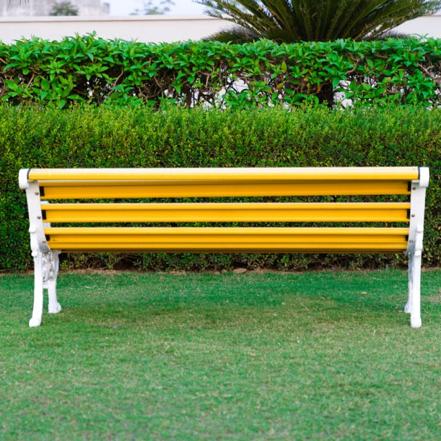 Pryce Cast Iron 3 Seater FRP Garden Bench for Outdoor Park - (Yellow + White)